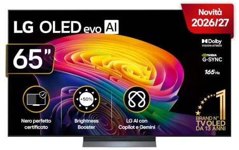 LG OLED evo AI 65 Pollici, Serie C6 2026 Smart TV 4K - OLED65C64LA | Brightness Booster, CPU ?11 Gen3, AI Engine, Dolby Vision & Atmos, Magic Remote, Gemini, VRR/G-Sync 165Hz