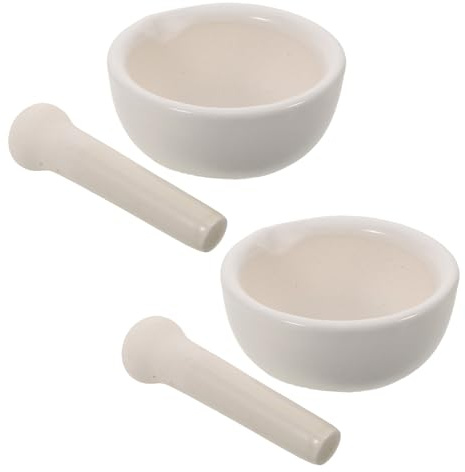 Amosfun Mortier et Pilon en Céramique Blanc 10cm, Lot de 2 Set de Set de Pièces avec Bec Verseur, Design Compact et Facile à Nettoyer pour Épices et Ail Cuisine