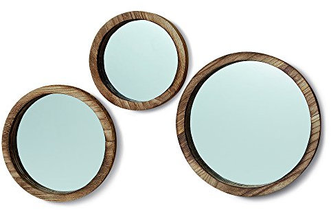 Nagina International Das rustikale Boho Chic Porthole Mirror Trio, Set mit 3-10, 12 und 13 ¾ Zoll Durchmesser, Glas und nachhaltigem Holz, von Whole House Worlds