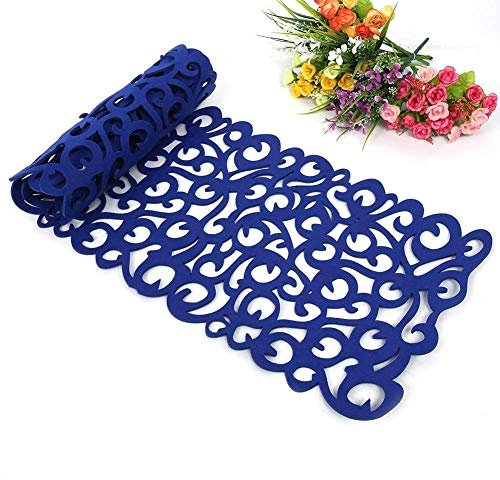 Centrino Da Tavolo, Motivo: Fiori Traforati, Ideale Per L'Arredamento Della Stanza, Lavabile, 100 X 30cm Blu Scuro