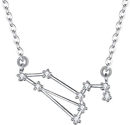 Clearine 925 Sterling Silver Necklace for Women - Leo Constellation Necklace Zodiac 12 Horoscope Astrology CZ Pendant Necklace Birthday Gift Clear