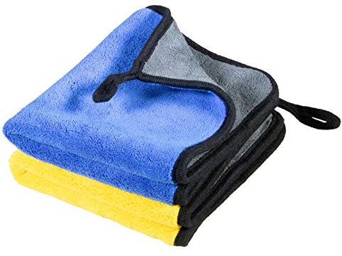 cosey - 2er Pack, Premium Mikrofaser-Poliertuch für empfindliche Lack-Oberflächen, 30x40cm, gelb-grau/blau-grau