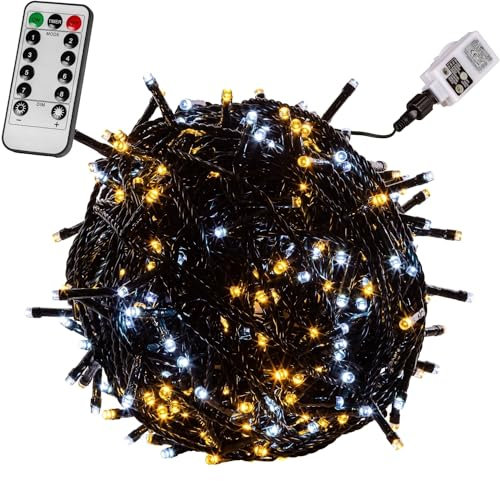 VOLTRONIC LED Lichterkette, IP44, Modell- und Farbwahl, 200 LEDs, Grünes Kabel, kaltweiß/warmweiß, Fernbedienung