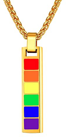 Bandmax LGBT Anhänger für Damen Herren 18k vergoldet Weizenkette LGBT Regenbogen Rechteck Stab mit 50cm+5cm Gay Pride Accessoire für Freundin