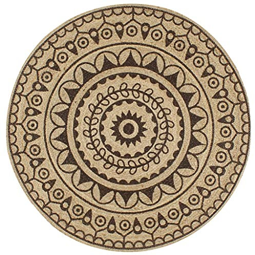 vidaXL Alfombra de Yute Tejida a Mano Estampado Felpudo Moqueta Hogar Decoración para Interior y Exterior del Hogar Tapete Estera 120 cm Marrón Oscuro