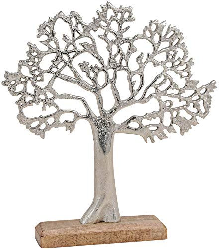 matches21 Skulptur Deko Baum aus Metall & Holz Holzfigur Metallfigur Skulptur Dekoration Silber braun 1 STK 30x5x33 cm