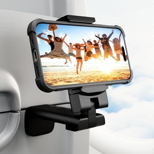 Airplane Phone Holder - Klearlook 4 in 1 Adjustable Phone Stand for Travel,360 Rotation Handsfree Viewing Flight Phone Holder,Foldable Travel Essential,Accessory for Flying/Traveling/Home/Office-Black
