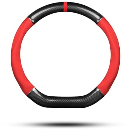 Ergocar Auto Lenkradbezug Rutschfester Auto Lenkradschutz D-Form Kohlefaser & PU Leder für Durchmesser 38cm (15 ) (Schwarz-Rot-Streifen-U)