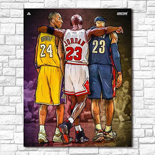 Michael Jordan Kobe Bryant Lebron James Leinwandbild Gemälde Basketball Stern Druck Wandkunst Bilder für Wohnzimmer Deko (30 x 50 cm ungerahmt)