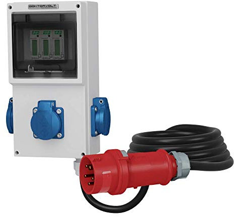 Stromverteiler 3x230V Mennekes Dosen Mobiler Stromzähler MID mit 16A Stecker 5x2.5mm2 Baustromverteiler Doktorvolt 4319
