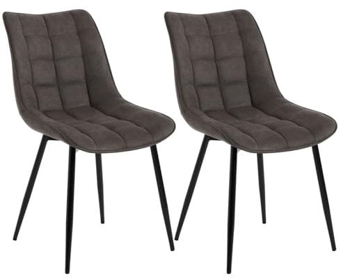 WOLTU Esszimmerstühle 2er Set, für Wohnzimmer Küche Esszimmer, Küchenstühle gepolstert mit Rückenlehne, Sitzfläche aus Stoffbezug, mit Metallbeinen, bis 150 kg belastbar, Dunkelgrau