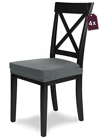 SCHEFFLER-Home Stretch Stuhlbezug Luna Anthrazit/Stuhlbezug 4er Set elastische Stuhlschoner/Sitzbezug Esszimmerstuhl/Stuhlhussen Grau aus Samt mit Gummiband