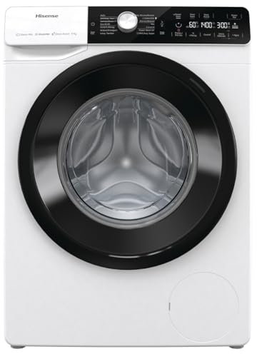 Hisense WFGA90141VM Lavatrice a Carica Frontale, 9kg, 1400 RPM, Inverter, Vapore, Nuova Classe Energetica B, Oblò Nero, Big Display Touch