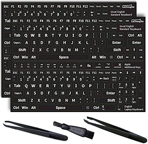 2 StüCk Englisch Universal Tastatur Aufkleber,Computer Ersatz Tastatur Aufkleber,Schwarzer Hintergrund WeißEm Schriftzug,FüR Jede Computer Tastatur,2 Montagepinzetten,1 ReinigungsbüRste(Englisch,Matt)