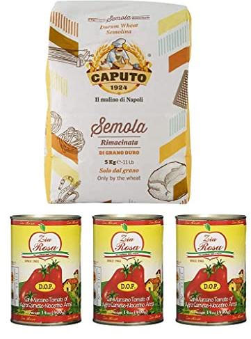 Caputo Hartweizengrieß rimacinata Molino Caputo 5kg + 3x Zia Rosa DOP Pomodoro San Marzano Tomate aus Kampanien Dose von 400g