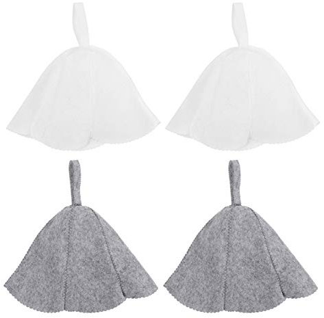 HEALLILY 4 Stücke Sauna Hut Mütze Herren Damen Saunahut Filz Saunamütze Filzkappe Saunakappe Duschkappe Badekappe Duschhaube Kappe für Frauen und Männer Bade Dusche Kopfbedeckung
