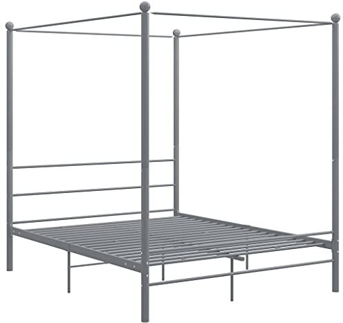 vidaXL Himmelbett Metallbett Bett Doppelbett Bettrahmen Bettgestell Lattenrost Schlafzimmermöbel Schlafzimmerbett Grau Metall 160x200cm