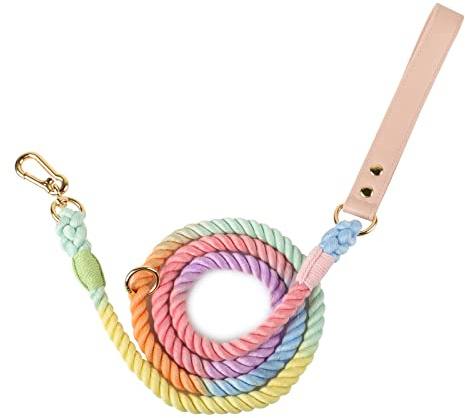 Lucky Monet Hundeleine aus Baumwolle, 1,5 m, Ombre-Seil, strapazierfähig, geflochten, Trainingsleine mit bequemem PU-Ledergriff und strapazierfähigem Hakenverschluss für kleine, mittelgroße und große