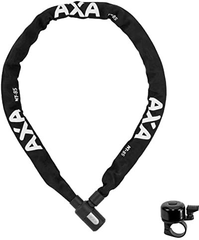 Axa Kettenschloss Newton - Länge 85 cm - Durchmesser 5,5 mm Schwarz inkl. Fahrradklingel