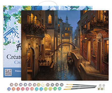 Figured'Art Peinture par Numéro Adulte avec Cadre Canaux flamboyants - Activité Manuelle Kit de Loisir Créatif DIY Numéro d'Art Complet - 40x50cm toile tendue sur châssis