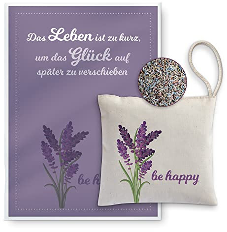 Lavendel Kissen mit Karte Geburtstag oder andere Anlässe. Lavendelsäckchen als Duftsäckchen Kleiderschrank, Schrankduft, Raumduft, Auto-Duft, Glücksbringer Geschenk BE Happy