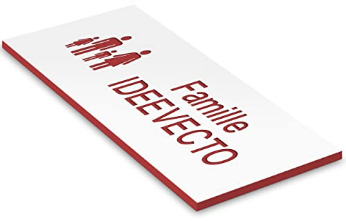 Plaque boite aux lettres personnalisable format FAMILIAL couleur BLANCHE gravure ROUGE dimension 80 x 35 mm différents coloris - Plastique PVC Acrylique - résistant aux intempéries et aux UV - autoco