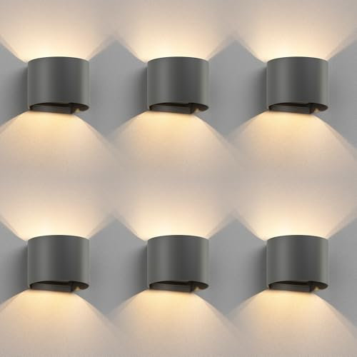ledscom.de 6 Stück Wandleuchte RUNEL für außen, IP65, Up-/Downlight, anthrazit matt, rund, 1x G9 max. 10W