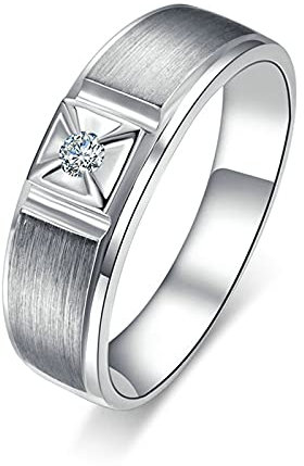 Bishilin Herren Eheringe 750 Echt Weißgold, Ringe Matt Bandring mit Diamant 0.05ct Verlobungsringe Ehering Weißgold Gr.58 (18.5)