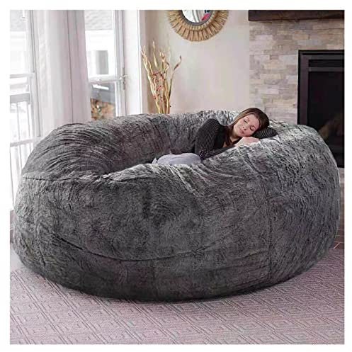 Riesiger Pelz-Sitzsack für Wohnzimmermöbel für Erwachsene, großer runder, weicher, Flauschiger Kunstpelz-Sitzsack (Keine Polsterung), fauler Schlafsofabezug