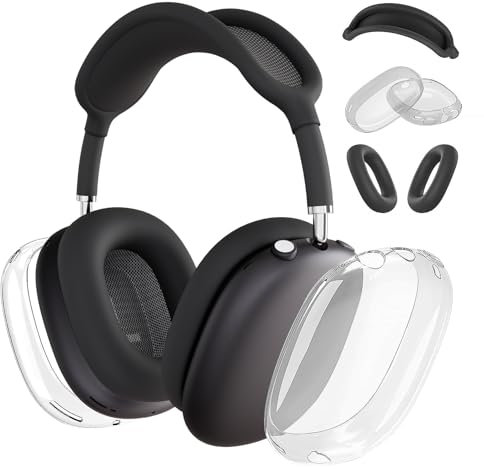 MOLOPPO Case Cover for AirPods Max Headphones, Silicone Ear Pad/Headband Cover/Clear Soft TPU Ear Cups, [3 in 1] Accessories Protector for Apple for AirPod Max (2024/2020),Midnight