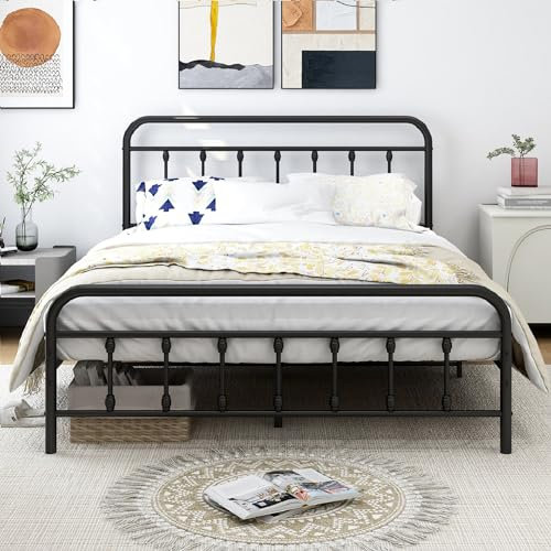 DUMEE King Size Bed Frame with Headboard and Footboard/Under Bed Storage, Metal Bed Frames King Size Mattress Base No Box Spring Needed, Enhanced Support Noise Free, Black