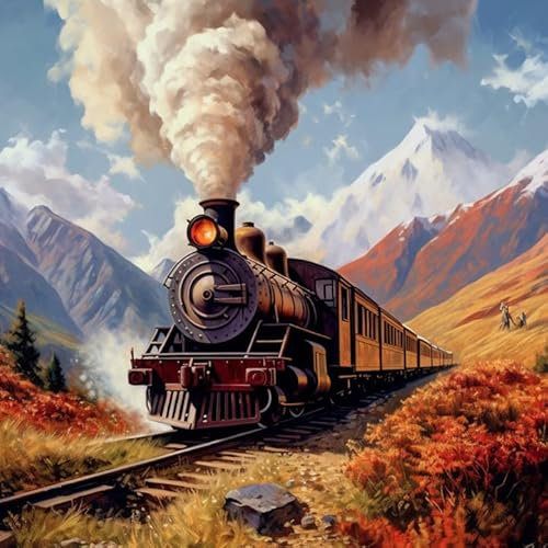 Bimkole DIY 5D Diamond Painting Kits Zubehör Rauchender Zug, Herbst Diamant Malerei Kit Voll Runde Bohrer Malen nach Zahlen Malerei Stickerei Kreuzstich Diamond Dekoration 30X30cm