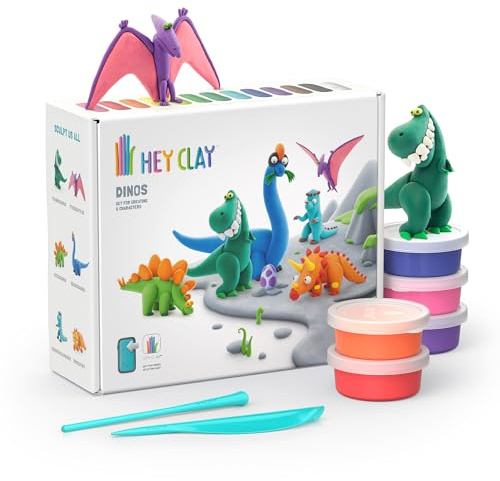 HEY CLAY - 15 Dosen lufttrocknende Knete für Kinder ab 3 Jahren - Kreatives Bastelset (Die Dinosaurier)