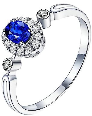 Diamond Ring For Women, Modeschmuck Ringe Ovale Form 18 Karat (750) Weißgold 0.8Ct Saphir Blau Ovale Form Größe 57 (18.1)