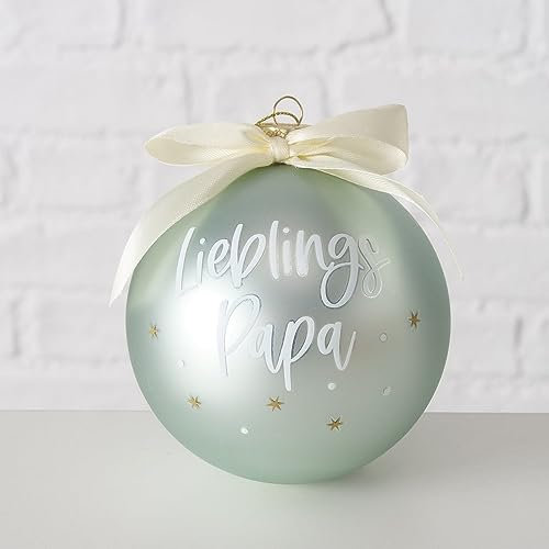 Christbaumkugel LIEBLINGS Papa Weihnachtsschmuck Christbaum-Schmuck Weihnachts-Anhänger Tannen-Baum-Hänger Kugel aus Glas Weihnachts-Deko Weihnachten Vater Ø 10cm (Lieblings-Papa Mint & weiß)
