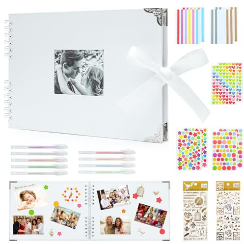 Mooshy Fotoalbum zum Selbstgestalten 80 Seiten DIY Fotobuch weiß Große Fotoalbum zum Einkleben zum selbst gestalten/basteln 29x21.5cm Gästebuch Geburtstag Hochzeit DIY Geschenk Scrapbooking Set