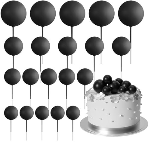 ASTARON 20 Pcs Ball Cake Topper Decorations Mini Balloons Cake Topper Sticks Black Balls Cake Picks Cake Topper Balls Cake Decorations for Wedding Birthday Cake Decorations