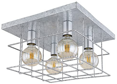 Deckenlampe Deckenleuchte Wohnzimmerleuchte Flurlampe Esszimmerlampe, Gitterform zink, 4 Flammig, E27, H 26 cm