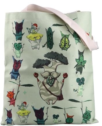 BAUNA Zelda Korok, wiederverwendbare Einkaufstasche, Zelda, Schultertasche, Korok, Papa, Handtasche, Gamer, Geschenk, Grüne Tragetasche, 32*37CM