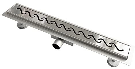 AICA Lineare Duschrinne 90 cm, Flach Duschablauf aus gebürstetem Edelstahl mit Geruchsstop und Haarsieb, Randablauf Bodenablauf mit Flieseneinsatz, Rechteckiges Duschablauf Komplettset - Welle