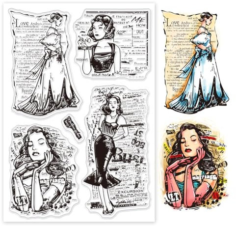 GLOBLELAND Transparente Stempel Mit Retro Motiv Dame Für Kartenherstellung Vintage Frau Hintergrund Transparente Silikon Stempelsiegel Silikonstempel Für DIY Scrapbooking Fotoalbum