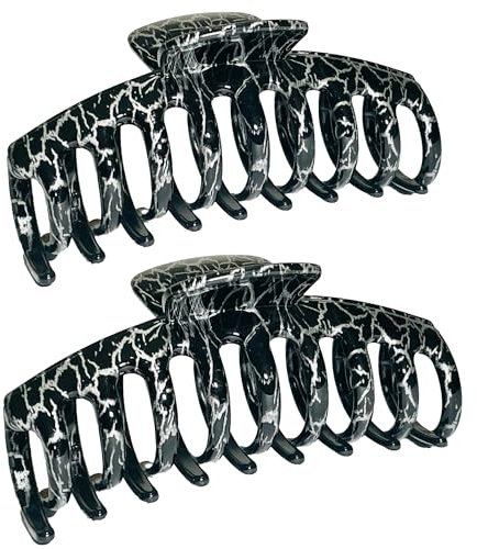 Marrie Large Hair Claw Clips for Thick Hair Nonslip Jumbo Hair Clamp Strong Big Hold Jaws Hair Styling Accessories for Women Girls Size 4.3 Inches (Black/White)