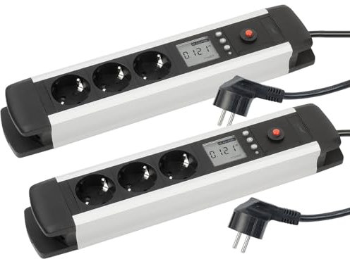 revolt Verbrauchszähler: 2er-Set 3-Fach-Alu-Steckdosenleiste m. Stromverbrauchszähler & Display (Stromverbrauchsmonitor, Stromkosten-Messer, Tischsteckdose)