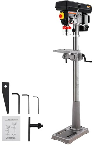 Garvee 13 in Floor Drill Press, 7.5 Amp 120V Pure Copper Motor, 288-3084 RPM Variable Speed Cast Iron Bench Drill Press, 0-45° Tilting Worktable, Tabletop Drilling Machine for Wood Metal