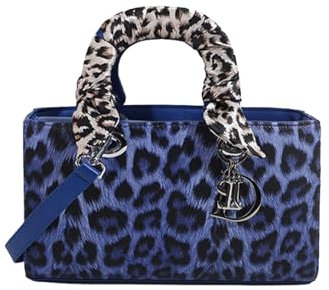 CORIOS Handtasche mit Leopardenmuster Damen PU-Leder Schultertasche Wasserdicht Umhängetaschen Mode Messenger-Tasche Henkeltasche Elegant Tote Beutel Tragetasche Henkeltaschen Blau M