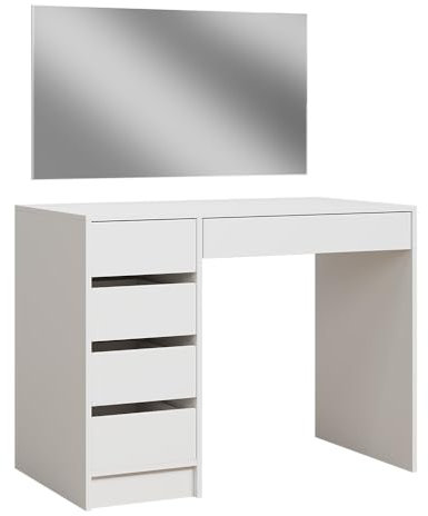 Vicco Schminktisch Thalia, Frisiertisch mit Spiegel, Weiß Hochglanz, 100 cm mit 5 Schubladen
