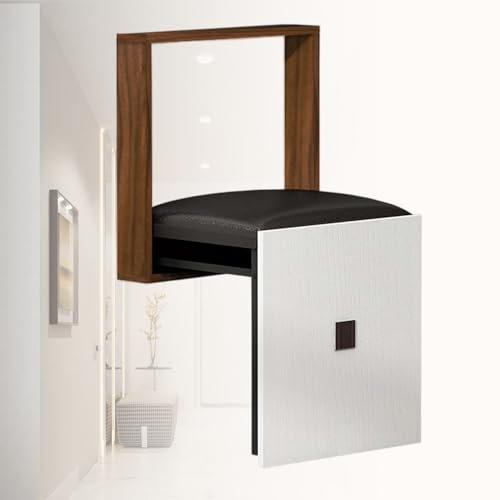 LSHFYV Schuhwechselhockerbank, an der Wand montierter unsichtbarer Schuhwechselhocker, an der Wand montierter Klappstuhl unsichtbar mit PU-Leder, herunterklappbarer Duschsitz zur Wandmontage,D