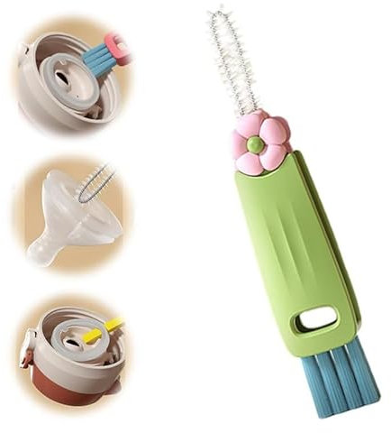 3-in-1-Becherdeckel-Reinigungsbürste, Flaschendeckelbürste, multifunktionale Spaltreinigungsbürste, Wasserflaschen-Reinigungsbürsten-Set, geeignet für Verschiedene Tassen und Flaschen (Grün)