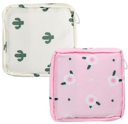 Aomhrek Lot de 2 Pochette Serviette Hygiénique, Pochette pour Serviette Hygiénique avec Fermeture Éclair, Porte-Serviettes Hygiéniques pour Femmes