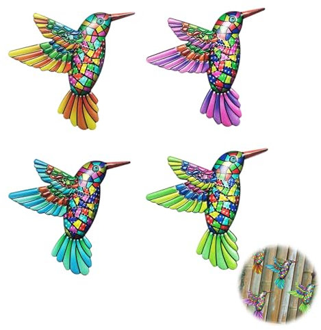 Fokelyi 4 Pcs Hummingbird Wall Art, Metal Hummingbird Garden Ornaments, Outdoor Wall Hanging Decorations